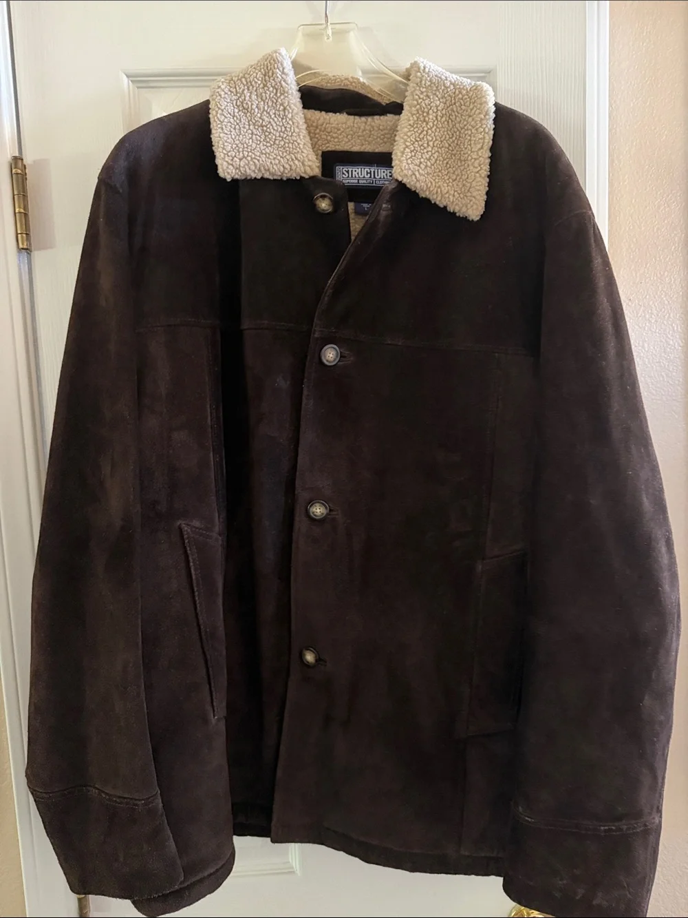Structure Dark Brown Suede Jacket with Cream Sherpa Collar